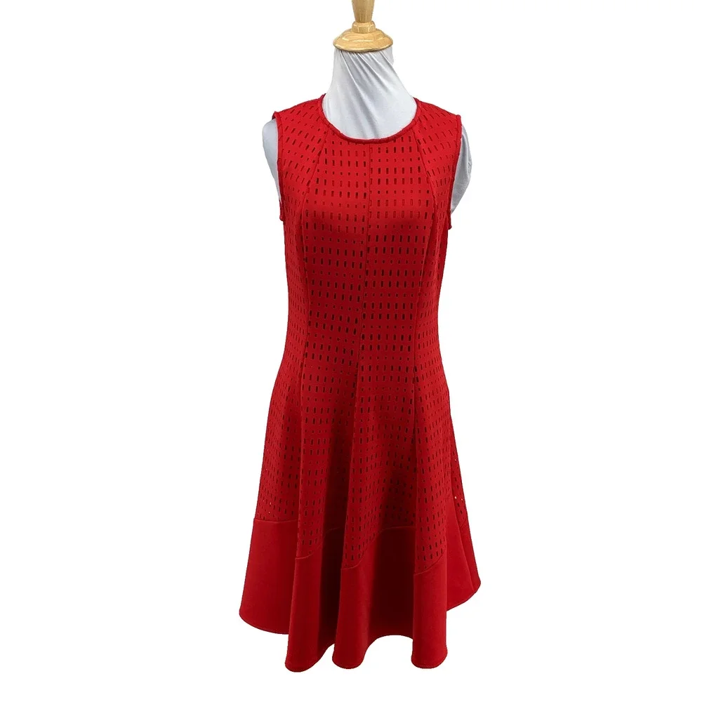Joseph Ribkoff Dress Womens 6 Cutwork Lasercut Fit Flare Sleeveless Lined Skater